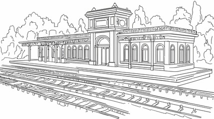 Detailed sketch of a train station.
