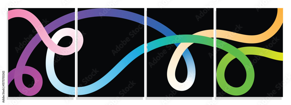 Poster vibrant hand drawn gradient waveforms. abstract gradient hand drawn bold lines set. curved rainbow g