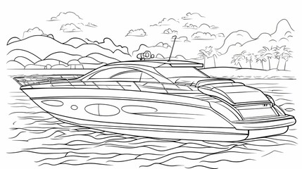 Fototapeta premium Outline drawing of a luxury motor yacht on water.