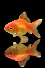 Orange fish swimming in water with a reflection.