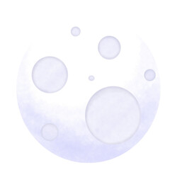 Pale Blue Watercolor Moon with Floating Circles, Celestial Illustration