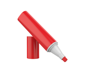 red highlighter marker pen with cap for writing and drawing isolated on white background