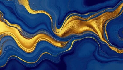 Abstract blue and gold marbled swirls
