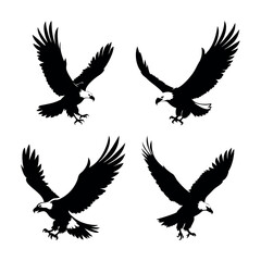 Obraz premium Soaring Silhouette of the Eagle: An evocative silhouette of an eagle captures the essence of freedom and strength as it gracefully takes flight.