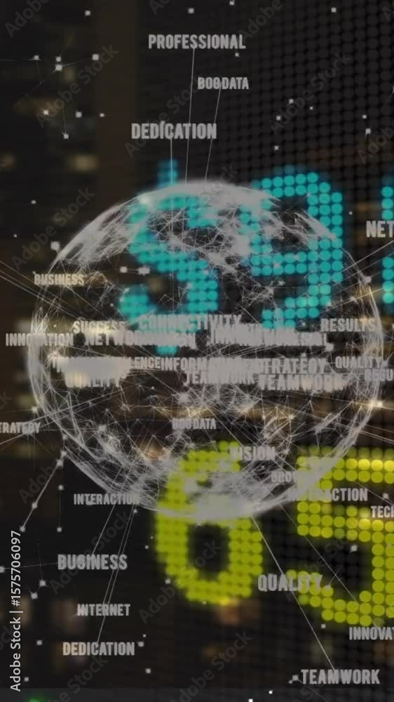 Poster animation of financial data processing over globe