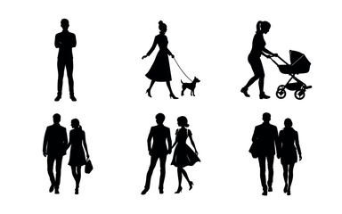 Urban Silhouette: A collection of stylish silhouettes captures everyday life scenes with diverse figures, reflecting contemporary city life.