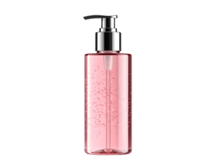 Pink sanitizer bottle on a black background