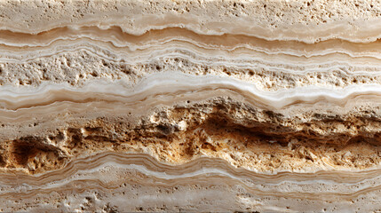 Obraz premium Natural travertine stone with light creamy beige layers in macro flatlay view