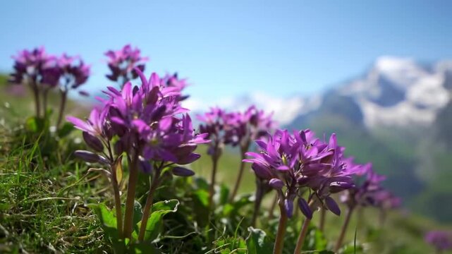 Alpine Meadow Flowers Blooming Amidst Majestic Mountain Peaks