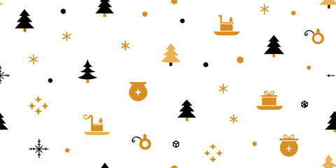 Christmas and Halloween vector seamless pattern with pumpkins, snow, and stars