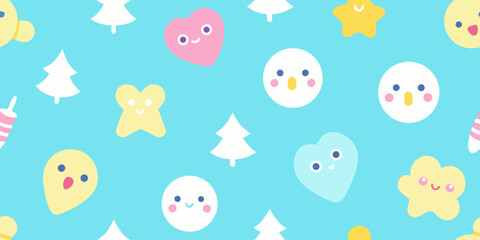 Seamless vector cartoon pattern with Easter eggs, baby animals, and flowers for a fun child's wallpaper design