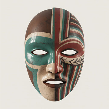 Traditional African Mask With Detailed Painting Isolated On White Background.