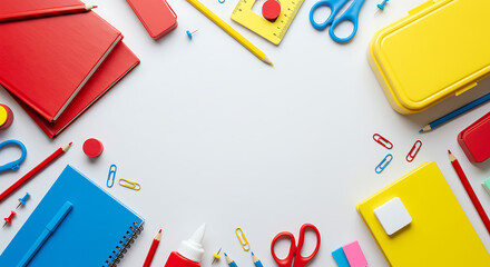 Back to School Colorful Stationery Supplies and School Essentials Flat Lay