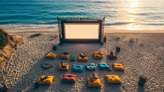 Shot Of Beachfront Open Air Cinema Screen