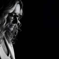 Close-up portrait of a woman with glasses.