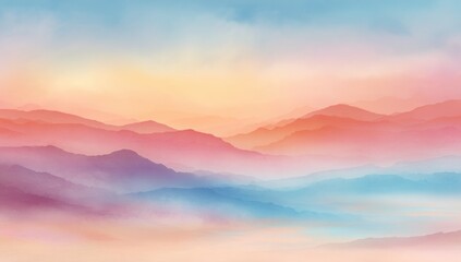 Watercolor Mountain Range Landscape in Pastel Colors, Evoking Tranquility and Serenity for Wellness Retreats and Nature Getaways : Generative AI