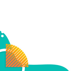 Abstract Teal Swirl with Diagonal Yellow Gradient Square, White Lines, and Dots, Corner Design.