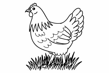 Farm chicken silhouette with detailed feathers in a classic pose