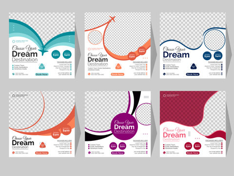 Modern Social media post design for creative travel agency growth and marketing