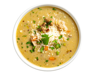 Hearty bowl of flavorful chicken rice soup