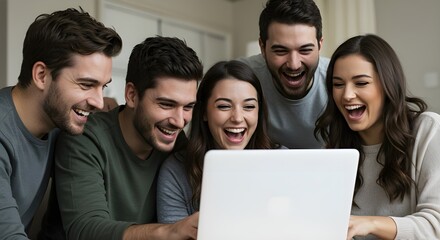 Fototapeta premium Joyful Friends Sharing a Laugh While Looking at a Laptop