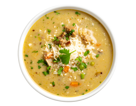 Hearty bowl of flavorful chicken rice soup