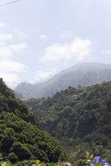 Lush mountains under blue sky, Madeira, Pico Ruivo, Vertical
