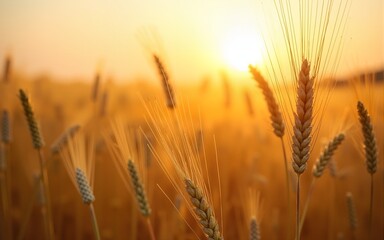 Obraz premium sunlight shining on golden wheat fields, symbolizing a natural harvest and the beauty of agriculture. High quality
