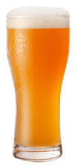 Glass of chilled wheat beer with beer foam and isolated on white background. Clipping path.