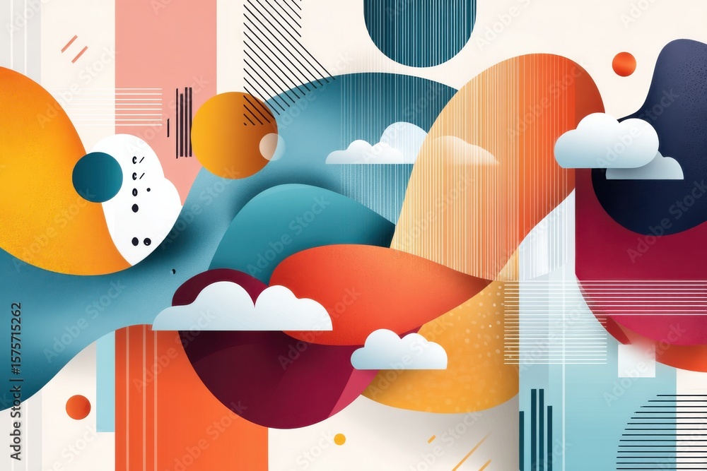 Poster abstract design with dynamic shapes and vibrant colors on a textured background