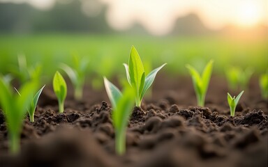Agricultural field with young sprouts of grain culture and plowed unseeded field. Fallow concept. High quality
