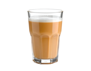 Frothy chai latte in clear glass