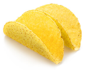 Mexican meat taco or beef stuffed tortilla isolated on white background. File contains clipping...