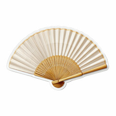 Elegant Beige Hand Fan with Ornate Wooden Handle