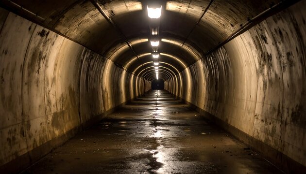 Fototapeta Long, dark tunnel extends into the unknown