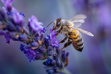 Lavender Blooms Attract a Busy Bee in a Tranquil Garden Setting Generative AI