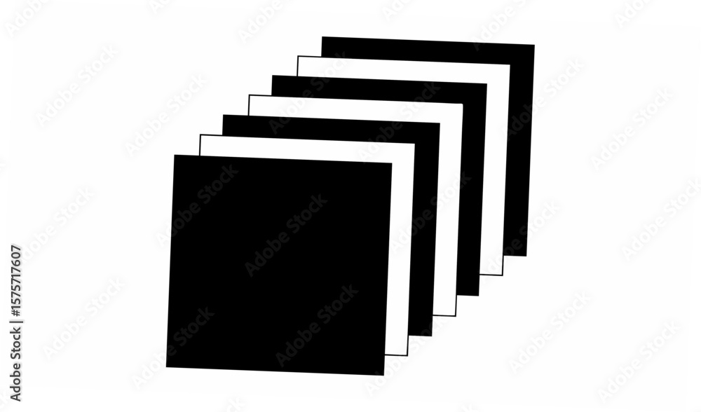 Poster alternating black and white squares stacked diagonally creating a layered geometric pattern design e