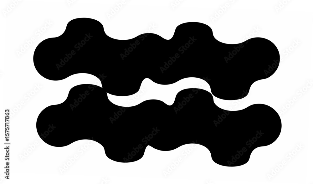 Poster two horizontal wavy shapes in black ink creating an abstract design on a white plain background view