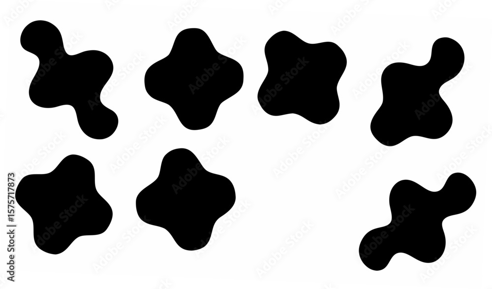 Poster Seven black irregular shapes arranged symmetrically on a white background creating a simple pattern design