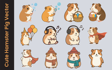 Cute Hamster and Guinea Pig Characters | Birthday, Easter, and Winter Holiday Mascot Set