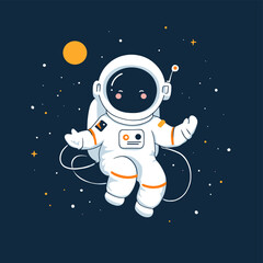 Cute astronaut floating in universe, vector illustration
