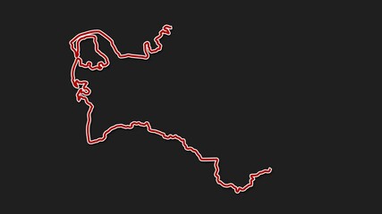 Map of Turkmenistan outline line animation in red and white with alpha channel or transparent layer
