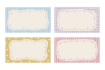Cottagecore Sketch Frame Backgrounds Set. 1920x1080 ratio Minimal pale elegant rectangle with curly squiggly outline borders. Shabby Chic Sketch. Vector illustration