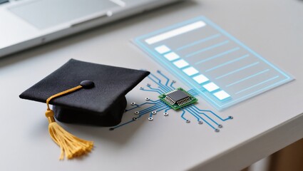 Graduation Cap with Circuit Board Design Representing Technology and Education Integration