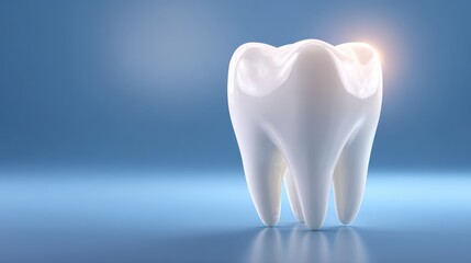 Shiny white tooth on a blue background representing dental health and hygiene