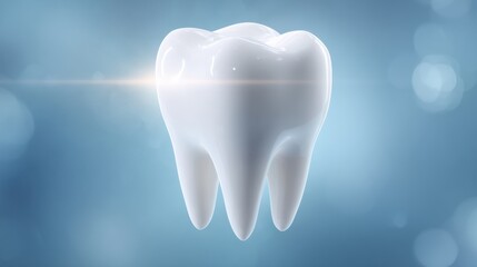 Shiny white tooth on a blue background representing dental health and hygiene