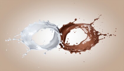 Dynamic Splash of Milk and Chocolate Creating a Circular Shape on a Soft Gradient Background High Speed Photography and Liquid Collision