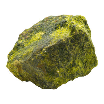 Rock specimen displays vibrant green uranium ore on png transparent background