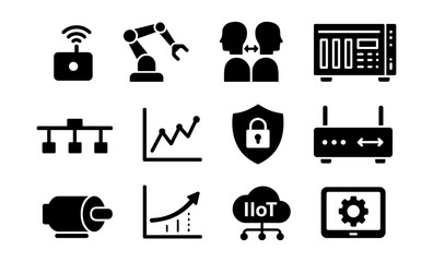 Industrial technology symbols: automation, security, and iiot icons