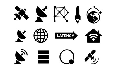 Satellite communication icons: global network and connectivity symbols